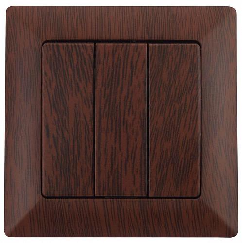 Выключатель трехклавишный ЭРА Intro Solo 10A 250V венге 4-106-10 Б0043303