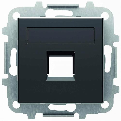 Лицевая панель ABB Sky розетки RJ12/RJ45 со шторками полем для надписи чёрный бархат 2CLA851810A1501