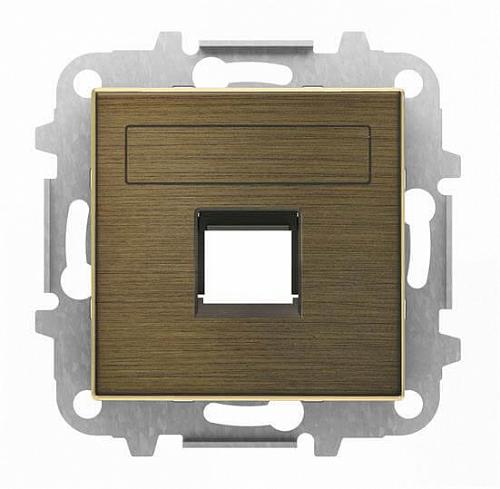 Лицевая панель ABB Sky розетки RJ12/RJ45 со шторками полем для надписи античная латунь 2CLA851810A1201