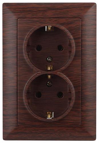 Розетка двойная ЭРА Intro Solo Schuko 2X2P+E 16A 250V венге 4-205-10 Б0043338