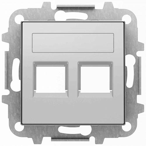 Лицевая панель ABB Sky розетки 2хRJ12/RJ45 со шторками полем для надписи серебристый алюминий 2CLA851820A1301