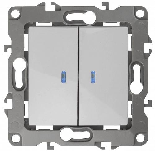 Выключатель двухклавишный с подсветкой ЭРА 12 10AX 250V 12-1105-01 Б0014657