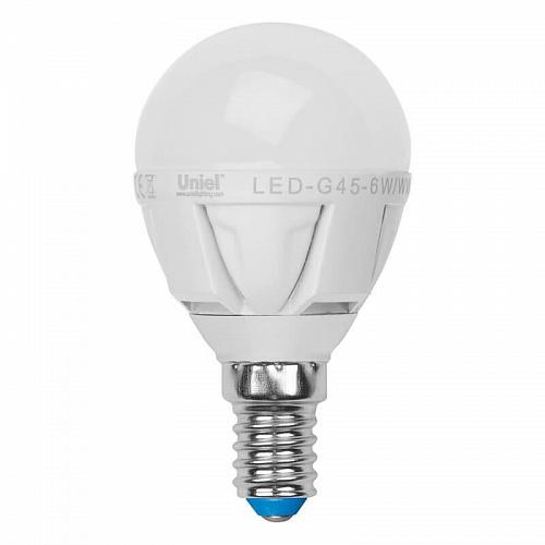 Лампа светодиодная (07905) Uniel E14 6W 3000K матовая LED-G45-6W/WW/E14/FR ALP01WH