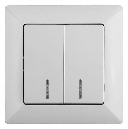 Выключатель двухклавишный ЭРА Intro Solo 10A 250V с подсветкой белый 4-105-01 Б0043291