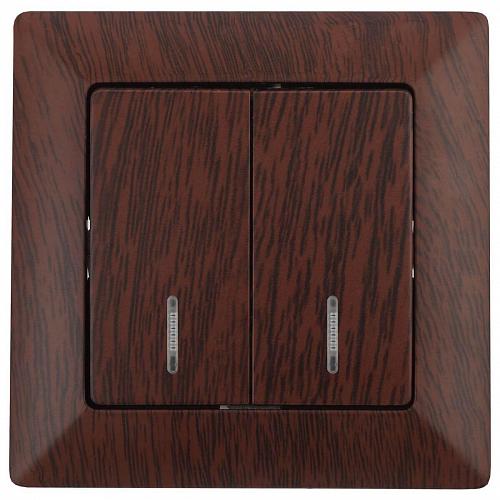 Выключатель двухклавишный ЭРА Intro Solo 10A 250V с подсветкой венге 4-105-10 Б0043296