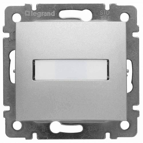 Выключатель кнопочный одноклавишный Legrand Valena 10A 12V с подсветкой держателем этикетки алюминий 770217