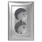 Розетка 2x2К+З Legrand Valena 16A 250V с/з со шторками винтовой зажим алюминий 770127 - фото №1