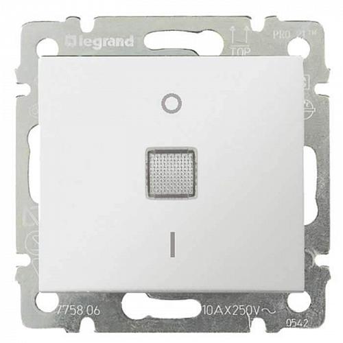 Переключатель одноклавишный двухполюсный Legrand Valena 10A 250V с подсветкой белый 774449