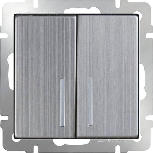 Выключатель Werkel двухклавишный проходной с подсветкой глянцевый никель WL02-SW-2G-2W-LED 4690389059223