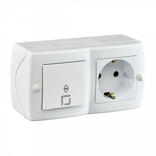 Выключатель - розетка Mono Electric Octans IP20 одноклавишный проходной - 2К+З белый 104-010101-186