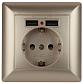 Розетка ЭРА Intro Solo Schuko P+E 16A 250V со шторками 2хUSB шампань 4-410-04 Б0043406 - фото №1
