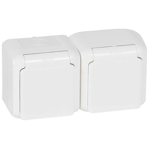 Розетка 2х2К+З Legrand Quteo 16A 250V с/з со шторками крышкой белая 782323
