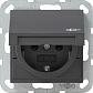 Розетка Gira System 55 Schuko с/з со шторками крышкой 16A 250V безвинтовой зажим антрацит 041428 - фото №1