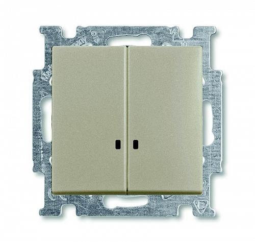 Выключатель двухклавишный ABB Basic55 10A 250V с подсветкой шампань 2CKA001012A2168