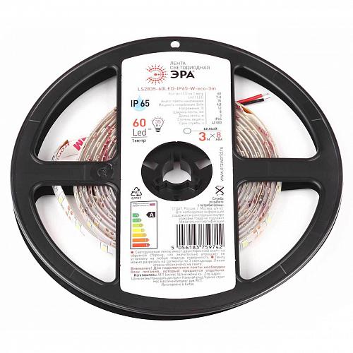 Светодиодная влагозащищенная лента ЭРА 4,8W/m 60LED/m 2835SMD белый 3M LS2835-60LED-IP65-W-eco-3m Б0035588