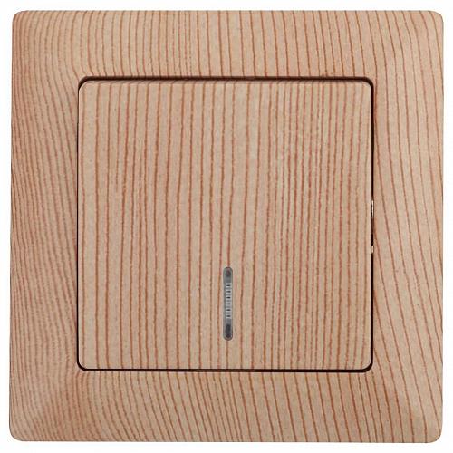 Выключатель одноклавишный ЭРА Intro Solo 10A 250V с подсветкой дерево 4-102-11 Б0043276