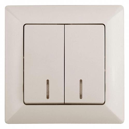 Выключатель двухклавишный ЭРА Intro Solo 10A 250V с подсветкой слоновая кость 4-105-02 Б0043292