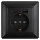 Розетка ЭРА Intro Solo Schuko P+E 16A 250V со шторками 2хUSB антрацит 4-410-05 Б0043407 - фото №1