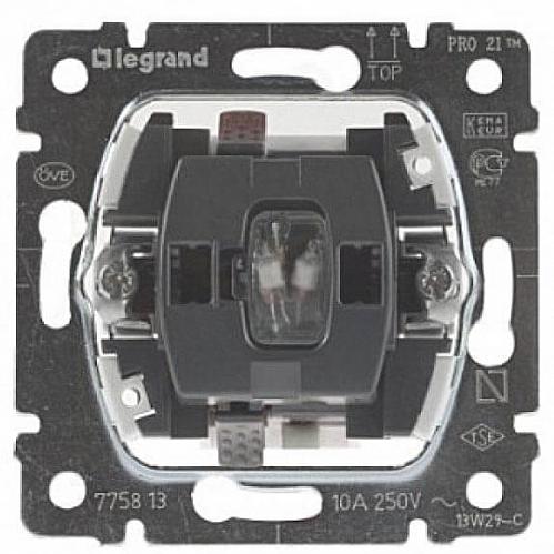 Выключатель одноклавишный кнопочный Legrand Galea Life 10A 250V с подсветкой 775813
