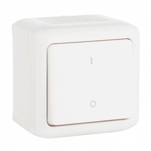 Выключатель одноклавишный двухполюсный Legrand Quteo 10A 250V IP44 белый 782309